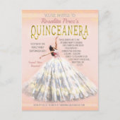 Quinceanera Waterverf Jurk Blush Roze Goud Fancy Briefkaart (Voorkant)