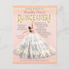 Quinceanera Waterverf Jurk Blush Roze Goud Fancy Briefkaart