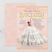 Quinceanera Waterverf Jurk Blush Roze Goud Fancy Kaart (Voorkant / Achterkant)