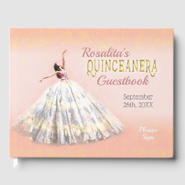 Quinceanera Waterverf Jurk Blush Roze Goud Naam Gastenboek