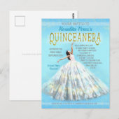 Quinceanera Waterverf Jurk Royal Blauw Goud Fancy Briefkaart (Voorkant / Achterkant)