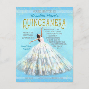 Quinceanera Waterverf Jurk Royal Blauw Goud Fancy Briefkaart