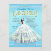 Quinceanera Waterverf Jurk Royal Blauw Goud Fancy Briefkaart (Voorkant)