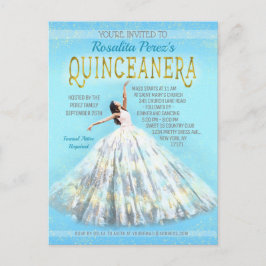 Quinceanera Waterverf Jurk Royal Blauw Goud Fancy Briefkaart