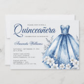 Quinceanera Waterverf Marine Blauwe Jurk Kaart (Voorkant)