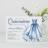 Quinceanera Waterverf Marine Blauwe Jurk Kaart (Staand voorkant)