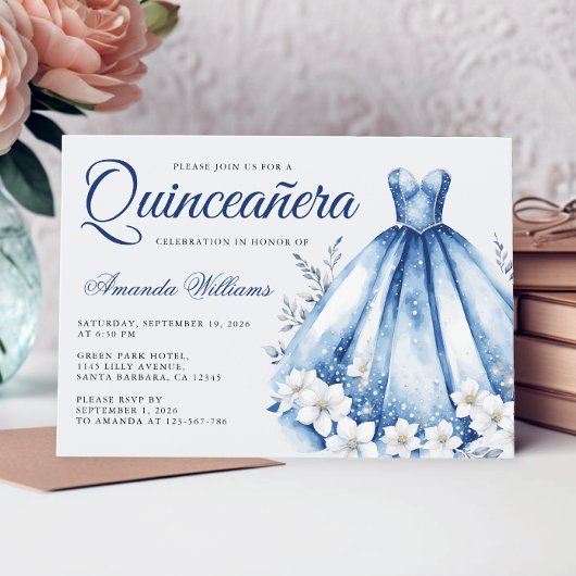 Quinceanera Waterverf Marine Blauwe Jurk Kaart