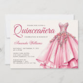Quinceanera Waterverf Roos Gouden Gown Kaart (Voorkant)