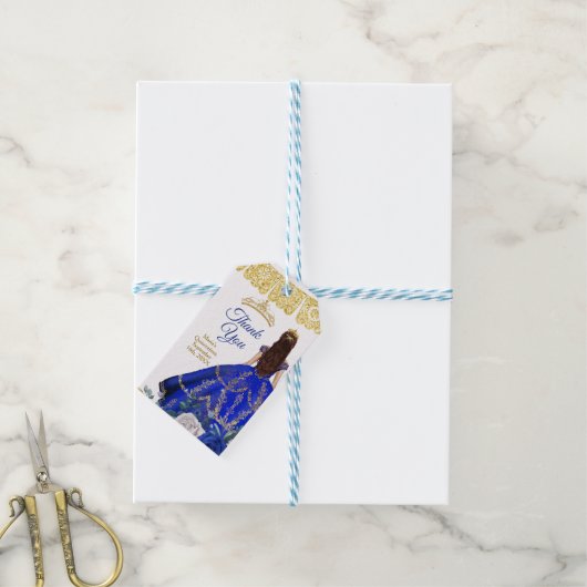 Quinceañera Waterverf Royal Blue Hartelijk dank Cadeaulabel (Met Touw)