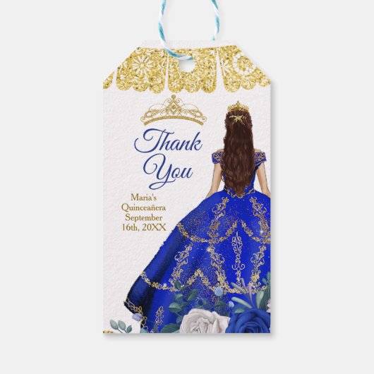 Quinceañera Waterverf Royal Blue Hartelijk dank Cadeaulabel (Achterkant)