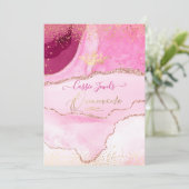 Quinceanera, Waterverf Roze Agate Faux Gold Kaart (Staand voorkant)