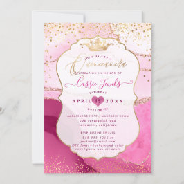 Quinceanera, Waterverf Roze Agate Faux Gold Kaart