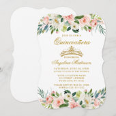 Quinceanera Waterverf Roze Blush White Floral Kaart (Voorkant / Achterkant)