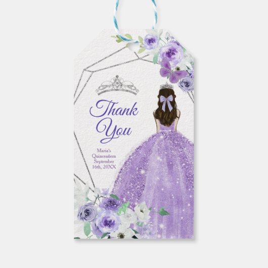 Quinceañera Waterverf Silver en Paars Dank u wel Cadeaulabel (Achterkant)