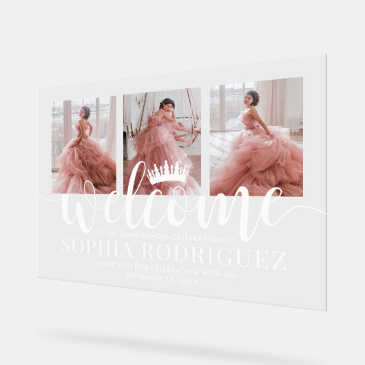 Quinceañera Welkom & Dank u 3 Fotocollage Acryl Bord (Hoek)