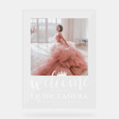 Quinceañera Welkom & Dank u Chic Moderne Foto Acryl Bord (Voorkant)