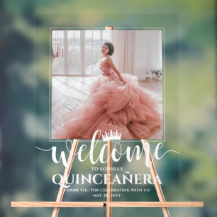 Quinceañera Welkom & Dank u Chic Moderne Foto Acryl Bord