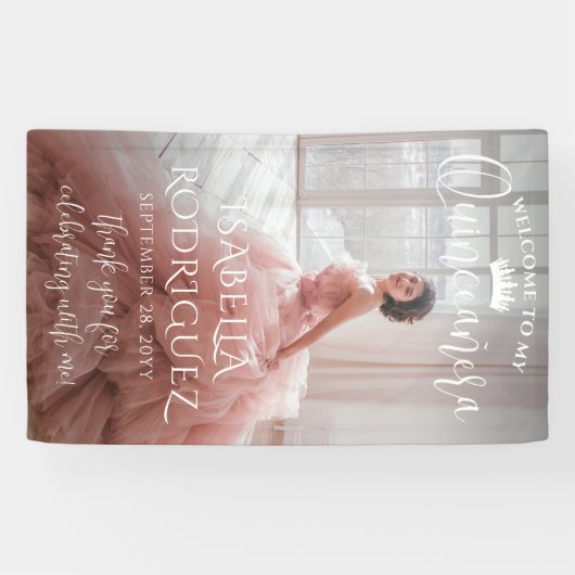 Quinceañera Welkom en dank u grote moderne foto Spandoek (Horizontaal)