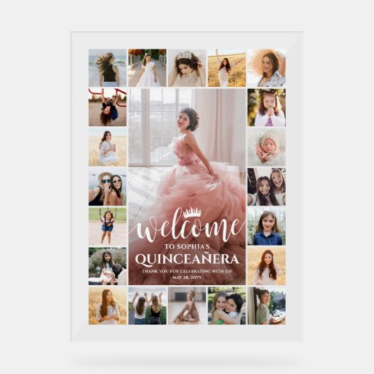 Quinceañera Welkom Fotocollage 15e verjaardag Acryl Bord (Voorkant)