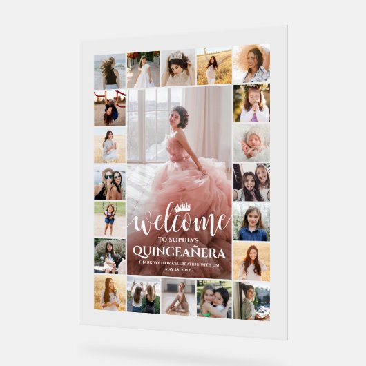 Quinceañera Welkom Fotocollage 15e verjaardag Acryl Bord (Hoek)