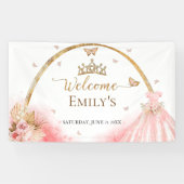 Quinceanera Welkom Gebarenbanner | Boho Pink Flora Spandoek (Horizontaal)