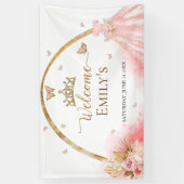 Quinceanera Welkom Gebarenbanner | Boho Pink Flora Spandoek (Verticaal)