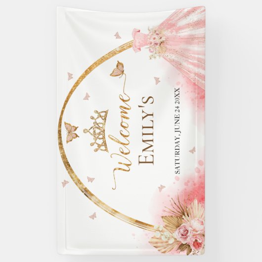 Quinceanera Welkom Gebarenbanner | Boho Pink Flora Spandoek (Verticaal)