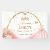 Quinceanera Welkom Gebarenbanner | Boho Pink Flora Spandoek (Horizontaal)