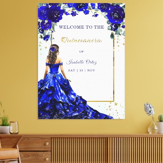 Quinceañera Welkom Koninklijk Blauw en Goud Canvas Afdruk (Insitu (Woonkamer))