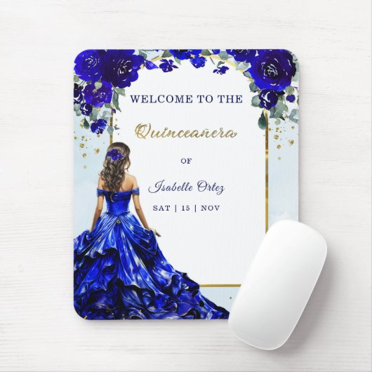 Quinceañera Welkom Koninklijk Blauw en Goud Muismat (Met muis)