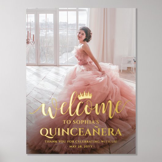 Quinceañera Welkom Script & Foto 15e verjaardag Folie Afdrukken (Voorkant)