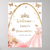 Quinceanera Welkomstbord | Bloemblush roze jurk Poster (Voorkant)