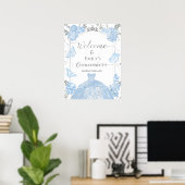 Quinceanera Welkomstbord Stoffige Blauwe Jurk Bloe Poster (Thuiskantoor)