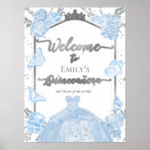 Quinceanera Welkomstbord Stoffige Blauwe Jurk Bloe Poster (Voorkant)