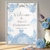 Quinceanera Welkomstbord Stoffige Blauwe Jurk Bloe Poster