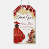 Quinceañera Western rood goud Charra bloemlaarzen Cadeaulabel (Voorkant)