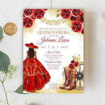 Quinceañera Western rood goud Charra bloemlaarzen