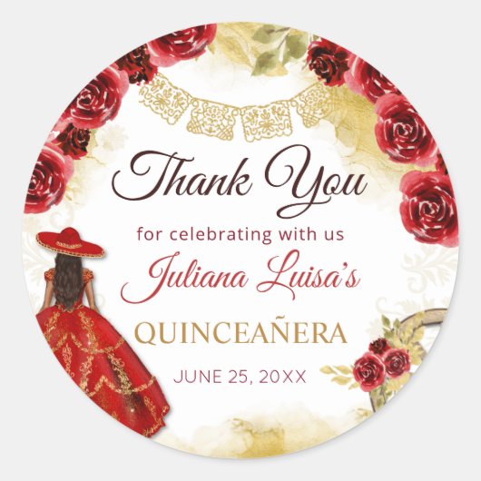 Quinceañera Western rood goud Charra bloemlaarzen Ronde Sticker (Voorkant)