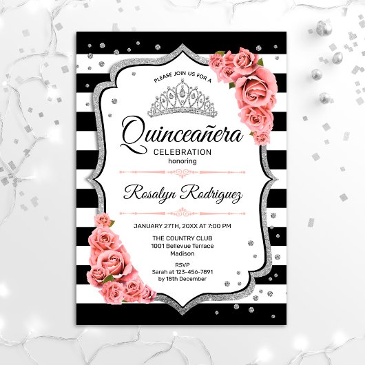 Quinceanera - White Black Blush Pink Kaart