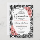 Quinceanera - White Black Damask Blush Pink Kaart (Voorkant)