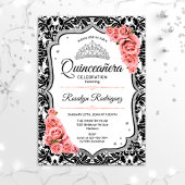 Quinceanera - White Black Damask Blush Pink Kaart