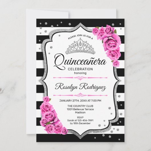 Quinceanera - White Black Pink Kaart (Voorkant)