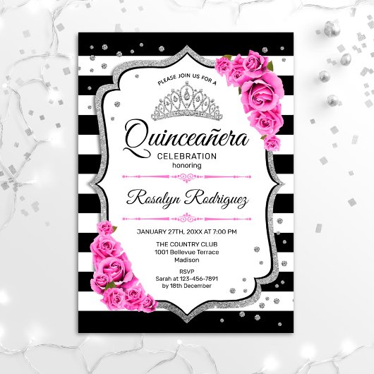 Quinceanera - White Black Pink Kaart