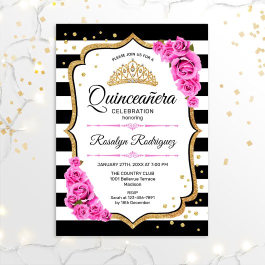 Quinceanera - White Black Pink Kaart