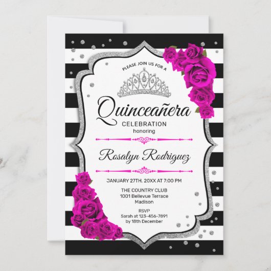 Quinceanera - White Black Pink Silver Kaart (Voorkant)