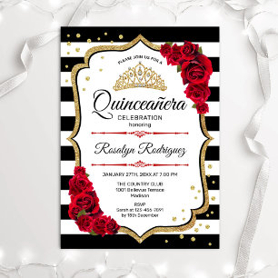 Quinceanera - White Black Red Gold Kaart