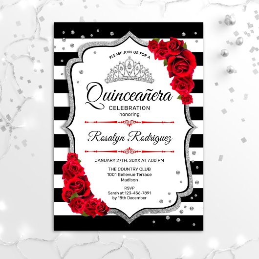 Quinceanera - White Black Red Silver Kaart