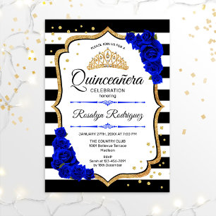 Quinceanera - White Black Royal Blue Gold Kaart