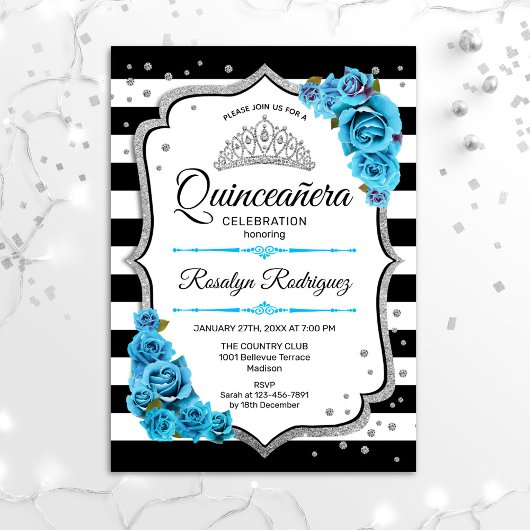 Quinceanera - White Black Silver Blue Kaart