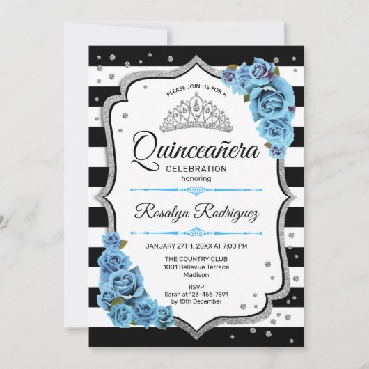 Quinceanera - White Black Silver Blue Kaart (Voorkant)